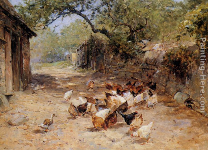 Chickens in a Farmyard painting - Ernst Walbourn Chickens in a Farmyard art painting